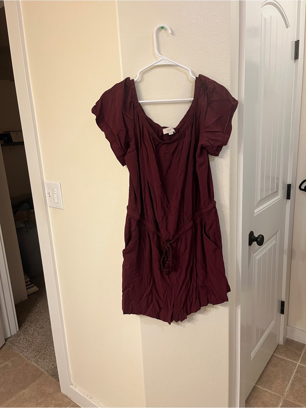 LOFT Burgundy Short Sleeve One-Piece Romper